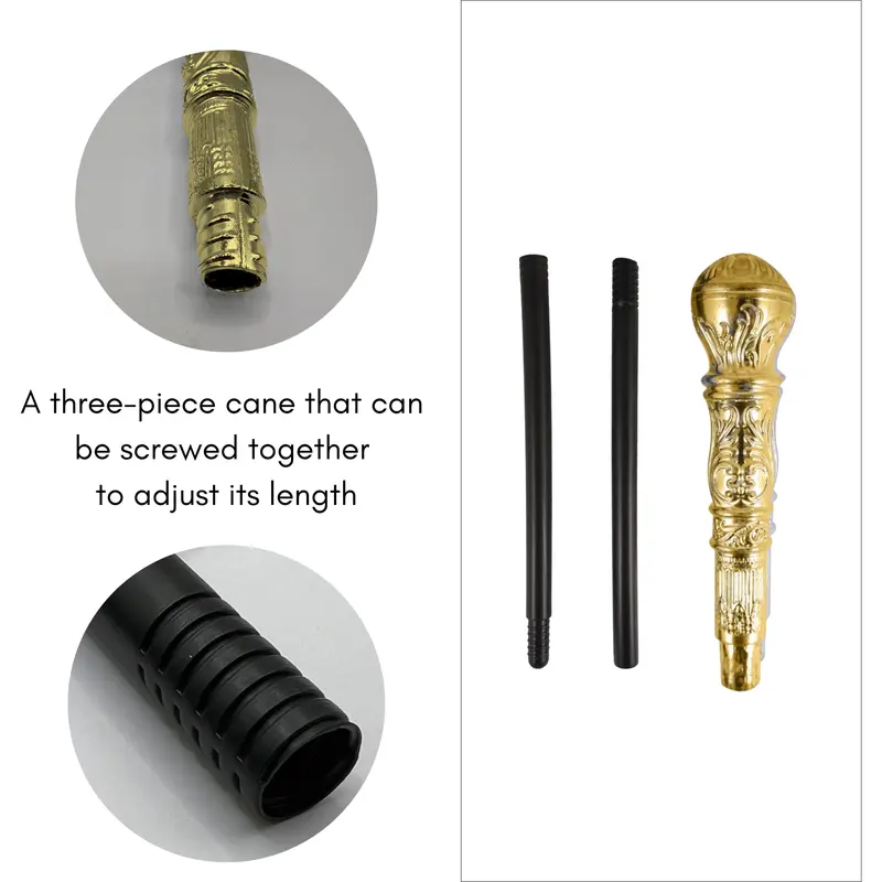 Stylish Costume Gold and Siver Top Cane – 85cm Long, Adjustable Walking Stick for Cosplay, Halloween, and Performances 3
