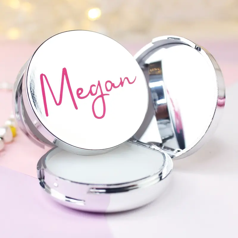 Personalised Hen Party Lip Balm & Compact Mirror with Bridesmaids, Brides Name in Rose Gold or Silver Finish, Wedding Favour Pack Sizes Gift Makeup Friend Vanilla 1