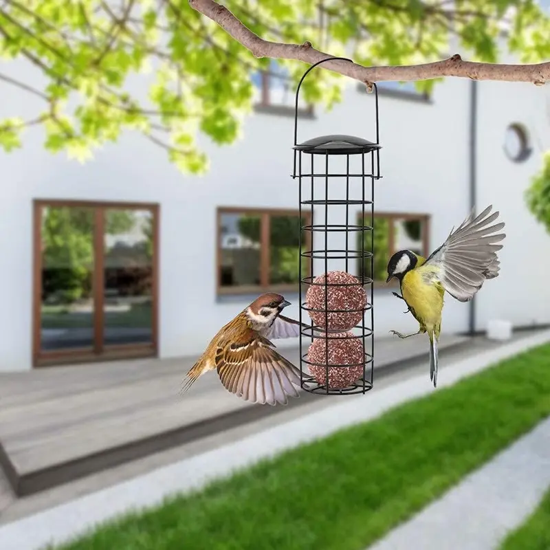 Bird Feeders Hanging,Wild Birds Feeders Mesh Feeding Stations with Steel Hooks Hangers, Metal Bird Feeder for Garden, Hanging bird feeder set + BONUS 3pcs Hooks and 2pcs Hanging Chain（Set of 8） 4