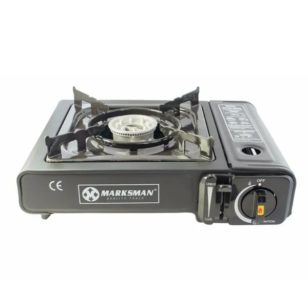 BrandX Portable Camping Gas Stove with Automatic Ignition and Wind Shield - Single Burner
