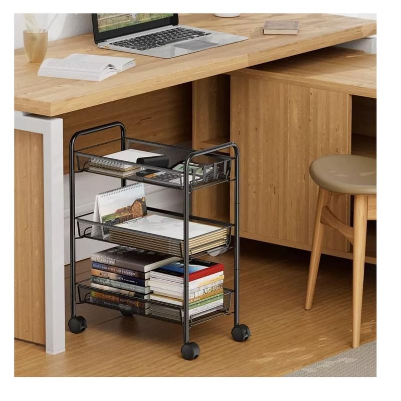 3 Tier Storage Rack Kitchen Bathroom Rotating Serving Bath Trolley Cart Shelf 3