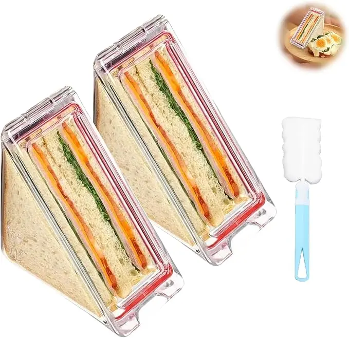2 PCS Transparent Sandwich Container, Reusable Triangle Sandwich Container with Lids, Portable, Larger Upgraded Version Kitchen Utensils 0