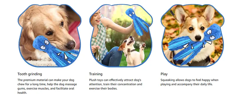 Product Introduction of New Squeaky Dog Interactive Play Toy,No Stuffing Octopus Dog Chew Toy with Crinkle Paper for Medium and Large Dog Playing(Blue) squeaky  dog  toys interactive  dog  toys toys  for  dogs 3