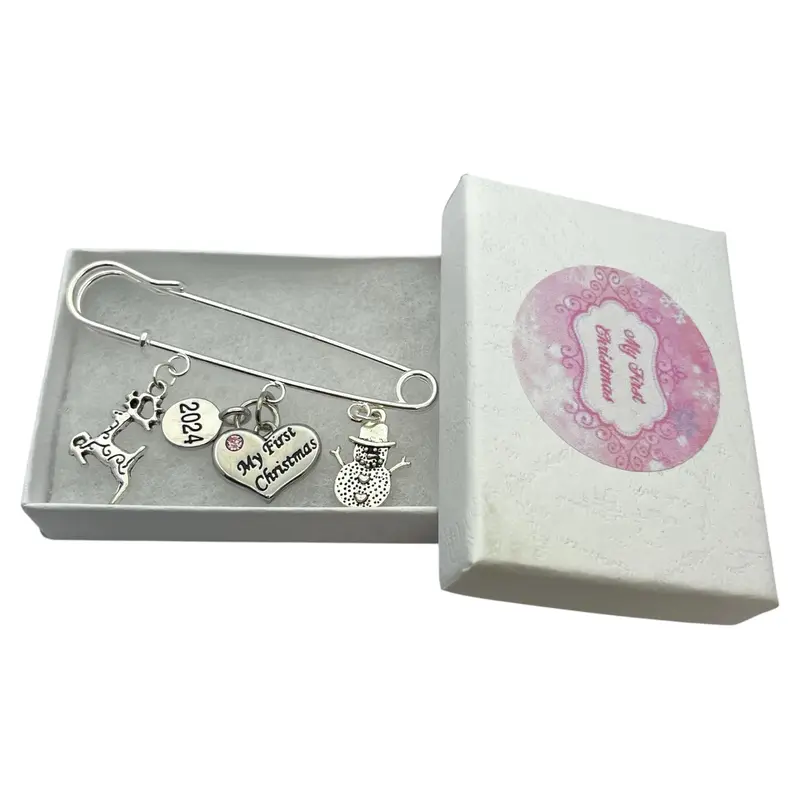 Baby Girl My First Christmas 2024 Baby Keepsake Charms with Gift Box and Gift Card - Reindeer and Snowman 1