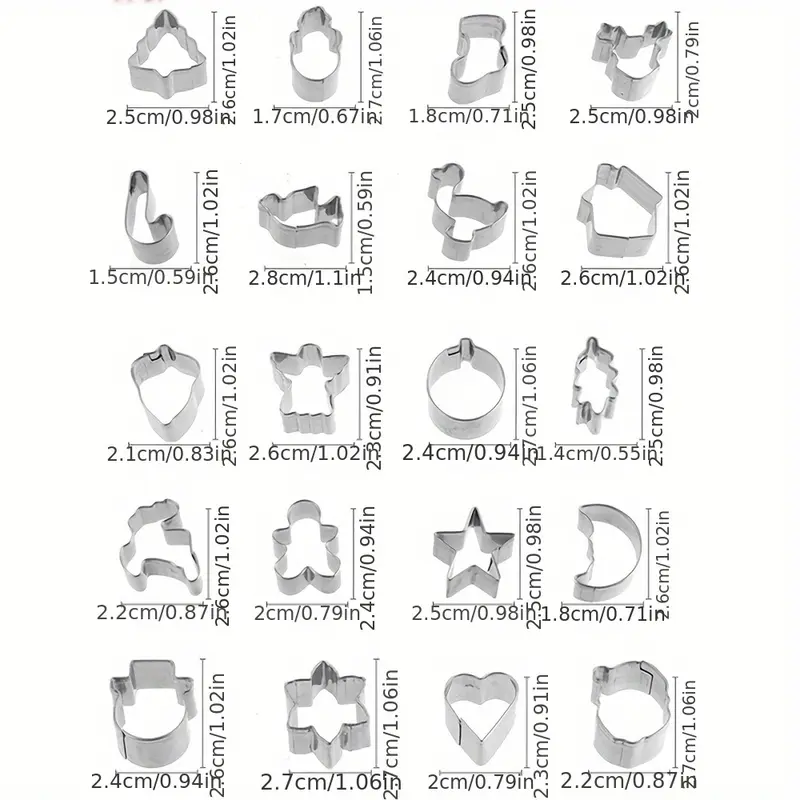 20pcs Christmas Cookie Cutter Set - Stainless Steel Mini Cutters with Santa, Reindeer & Snowman Shapes for Holiday Baking 3