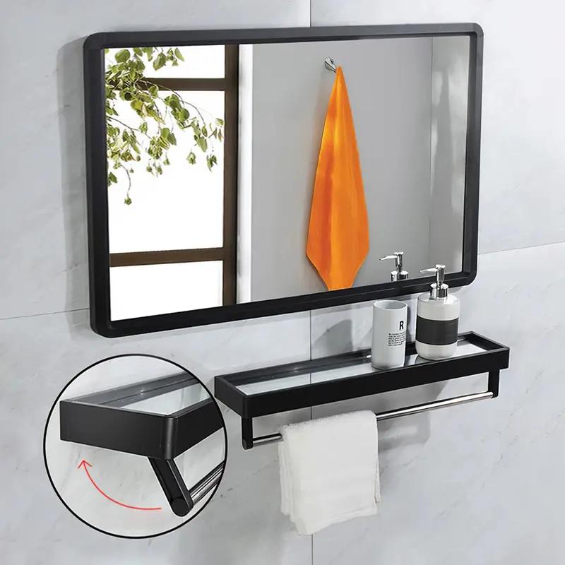 AceHome Black Bathroom Mirror with Shelf 7