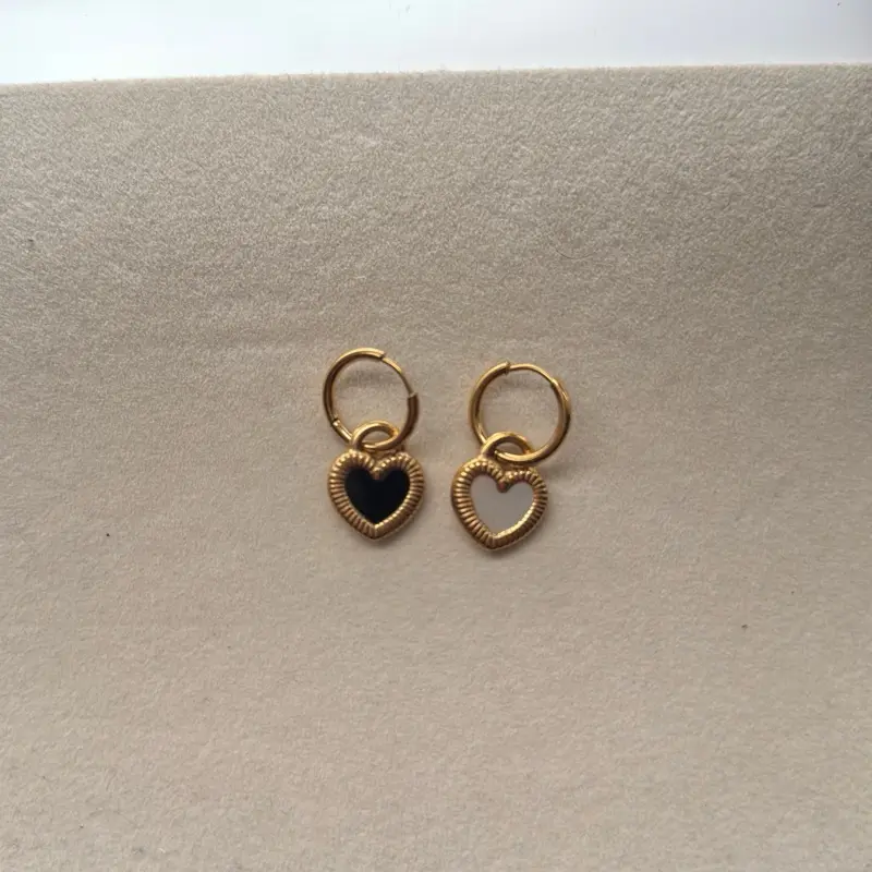 Heart Huggie earrings - Double sided gold plated red earrings