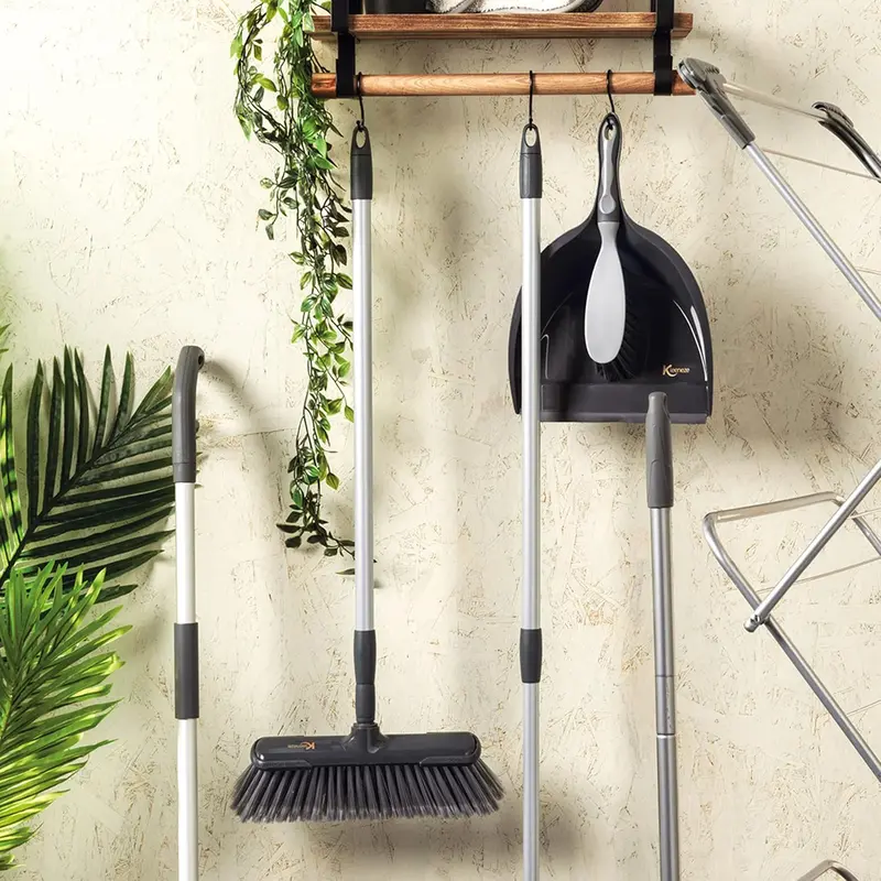 KL028107EU7 Soft Indoor Broom - Non Scratch Bristles, Indoor Floor Sweeping Brush, Suitable for Hard Floors, 120cm Extendable Stainless Steel Handle, Hanging Hook, Grey, 100 Years Edition 1