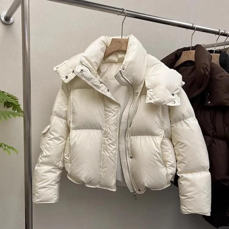 Women Puffer Jacket Winter Warm Thick Long Sleeve Oversized Hooded Short Parkas Mujer Female Solid Loose Crop Coat Outwear Womenswear Tops Underwear Lady Fitted Casual Comfort Basic Minimalist Outerwear 0