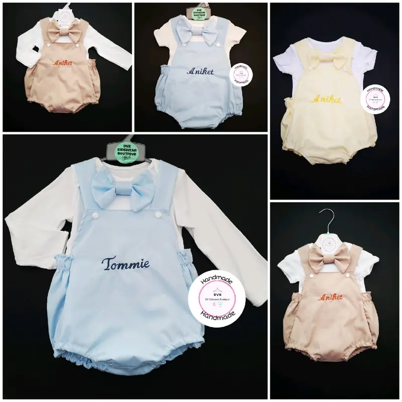 Personalised Handmade Plain Baby Boy Romper 2 piece Outfit with Name 0m-24 months 0
