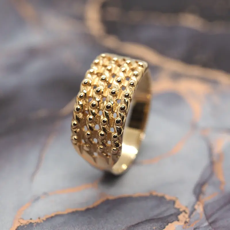Yellow Gold 4-Row Gents Keeper Ring, size S 0