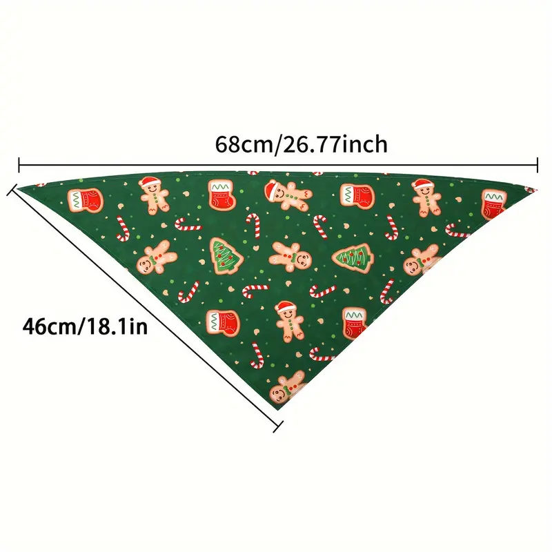 2-Pack Christmas Dog Bandanas - Woven Polyester Triangle Bib Scarfs with Festive Snowman & Gingerbread Print - Washable, Adjustable Pet Bandanas for Small, Medium, Large Breeds - Xmas Dog Accessories 3