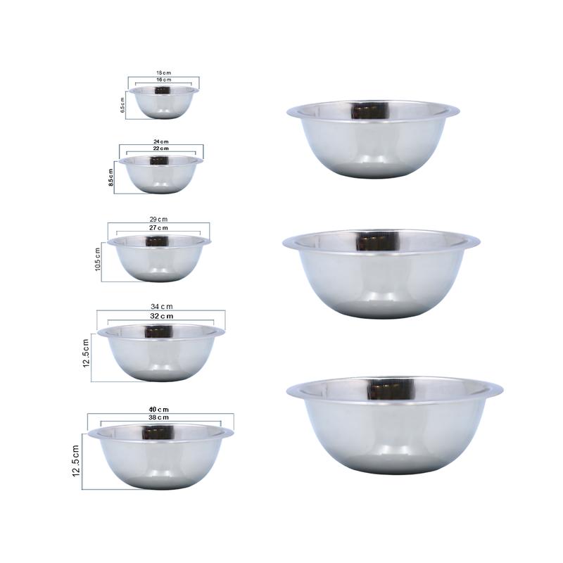 Buckingham Deep Mixing Bowl Stainless Steel for Baking Food Prep & Mixing Durable Tableware for Professional & Home Kitchens 8 Liters 34 cm 5