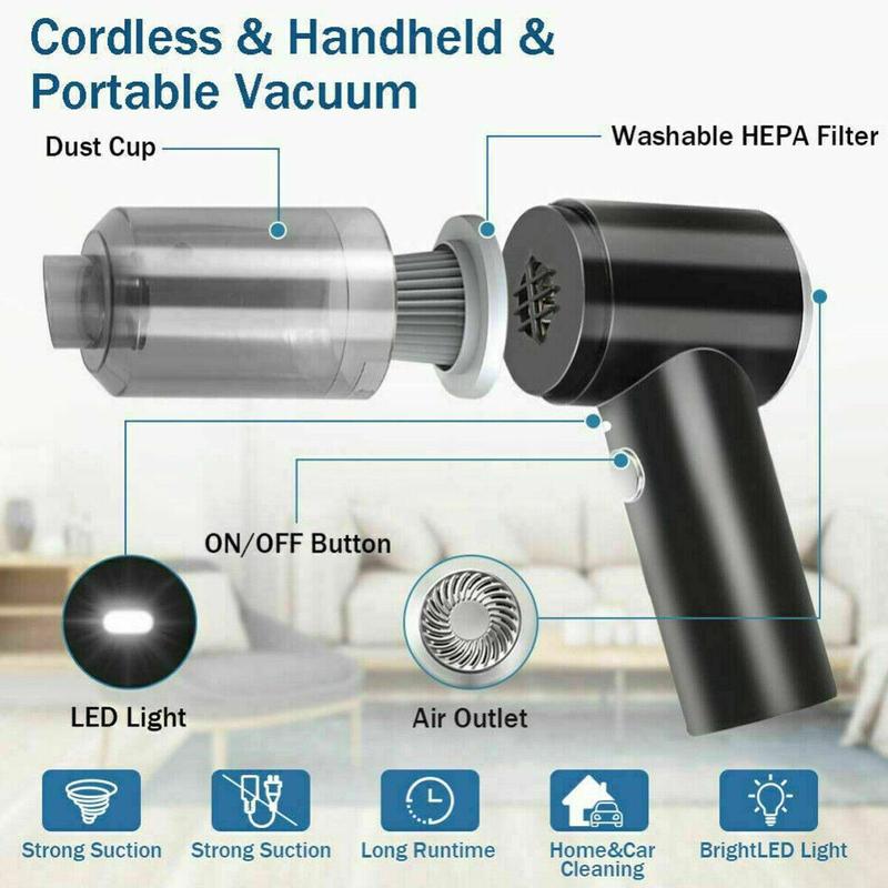 Rechargeable Wireless 120W, 6000pa Vacuum Cleaner Car & Air Duster, Handheld Vaccum Mini Power Suction USB Portable Wet & Dry Car Vacuum Cleaner with LED Light & Multi Nozzles for Car, Home, Pet 4