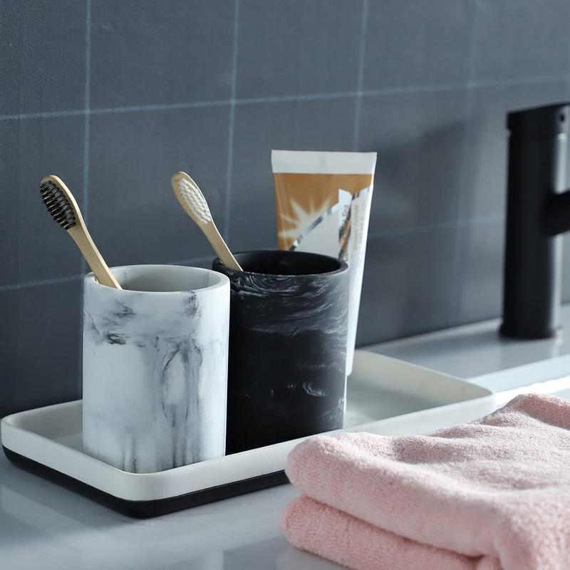 Black Marble Look Toothbrush Cup - Electric Toothbrush and Toothpaste Holder - Organizer Makeup Brush and Razor - Bottles 6