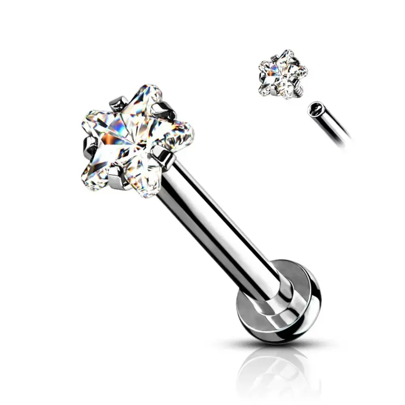 DAINTY CRYSTAL STAR MICRO FLAT BACK LABRET - 6MM & 8MM 6