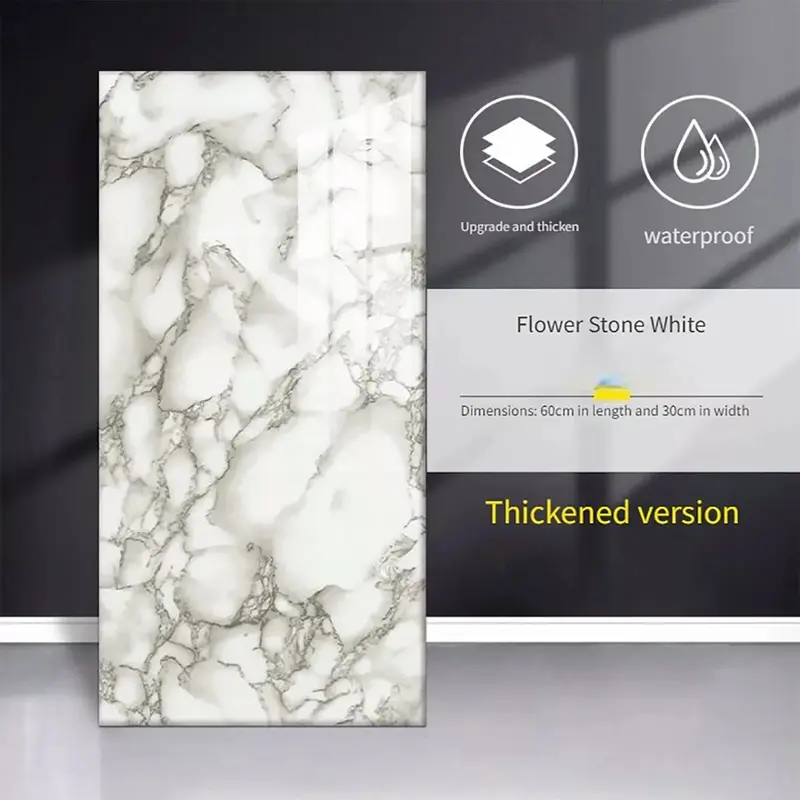 10/20PCS PVC Marble Tiles Wall Stickers – Self-Adhesive Stick-On Decor for Kitchen & Bathroom Tiles Sticker Decorative Pack Vinyl Ornaments Decoration pu stone transparent reflective 3d splashback panel waterproof Grey 5