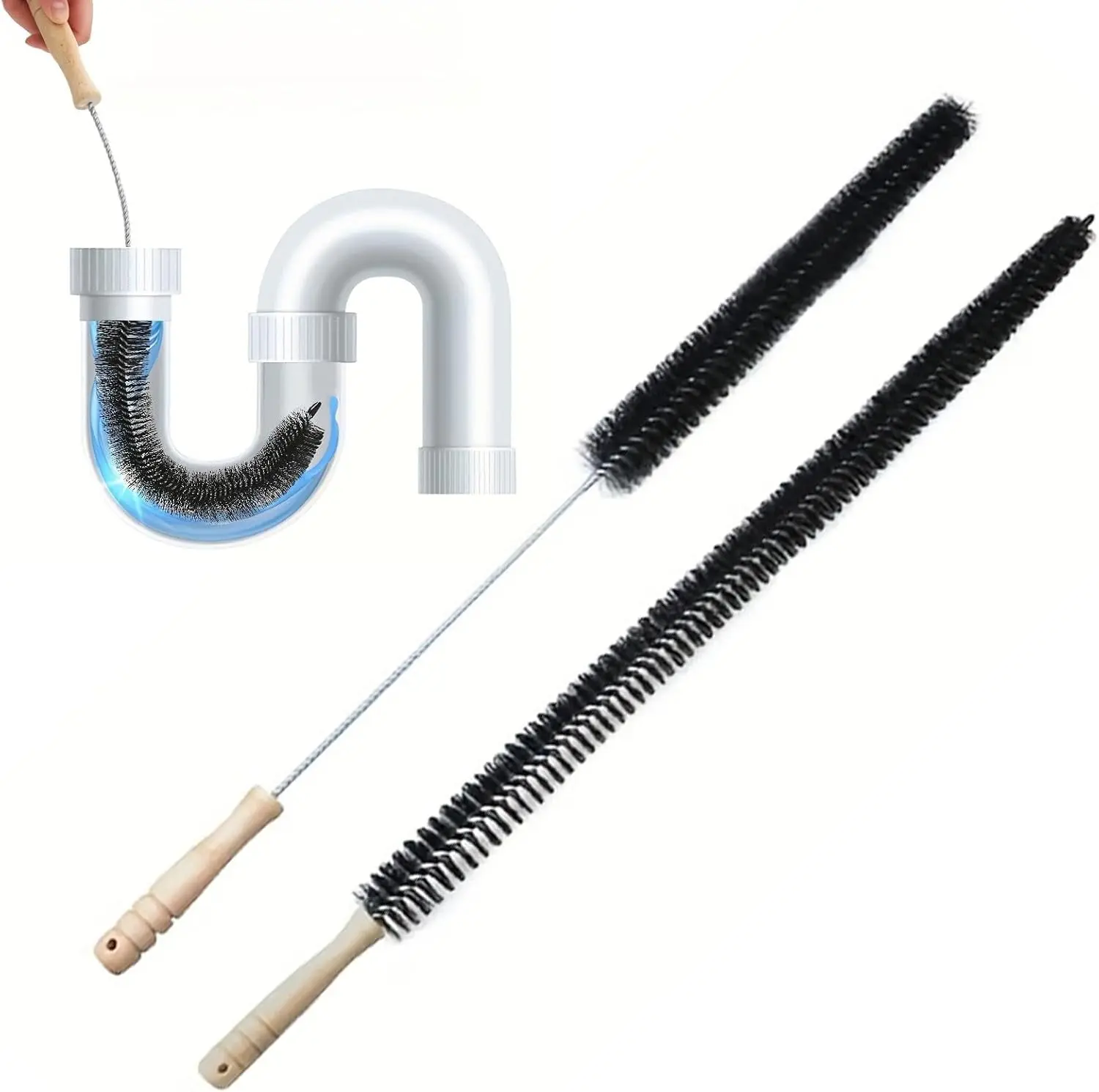 Radiator Cleaner Brush, Pack of 2 Radiator Cleaner Brush Duster with Wooden Handle, Flexible Long Thin Dryer Lint Brush Vent Trap Cleaner for Hard to Reach Cleaning of Home OfficeWashing Machine Cleaning Brush, Long Flexible Rod Cleaning Tool, Vent Brush
