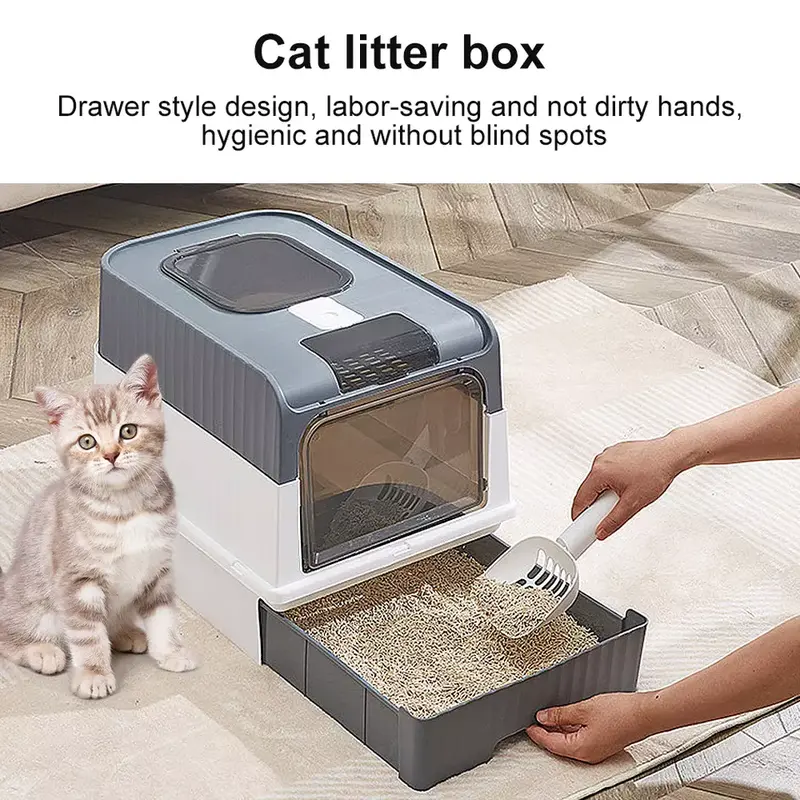 XLarge Cat Litter Box Self Cleaning Pan Drawer Anti-Splashing Cat Potty Tray 8