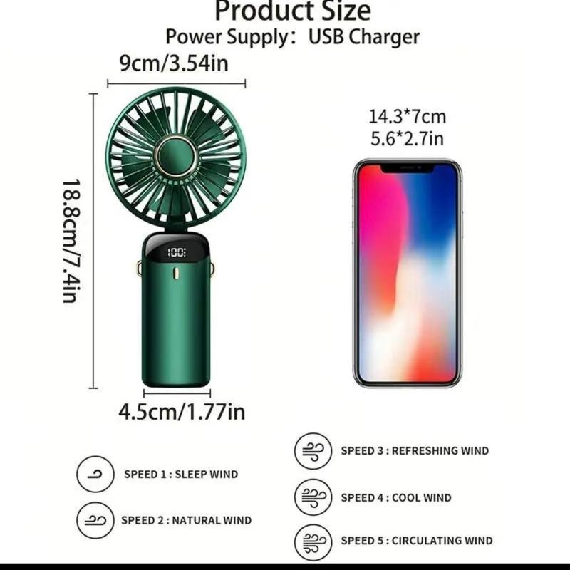 Portable Fan, USB Charging Handheld Fan, Personal Mini Fan with Adjustable 5 Wind Speeds, Cooling Fan with LED Power Display for Office 1