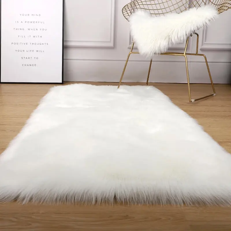 Luxurious Faux Sheepskin Area Rug - Soft, Fluffy & Machine Washable for Bedroom and Living Room Decor, White 1