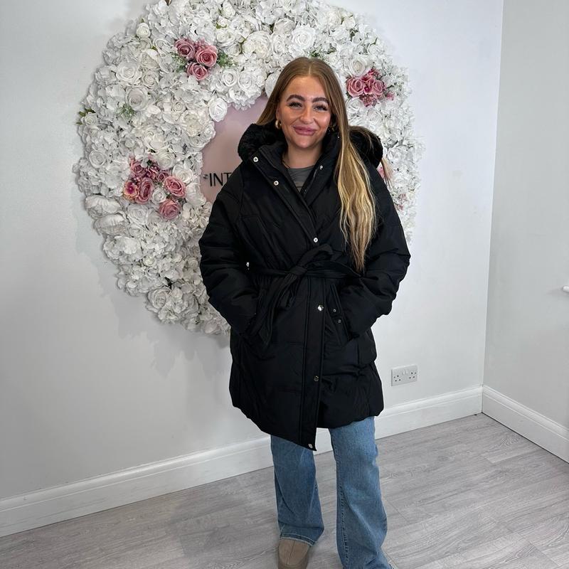 KIRSTY Puffer Fur Belted Hood Coat 2