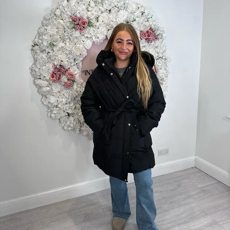 KIRSTY Puffer Fur Belted Hood Coat 2