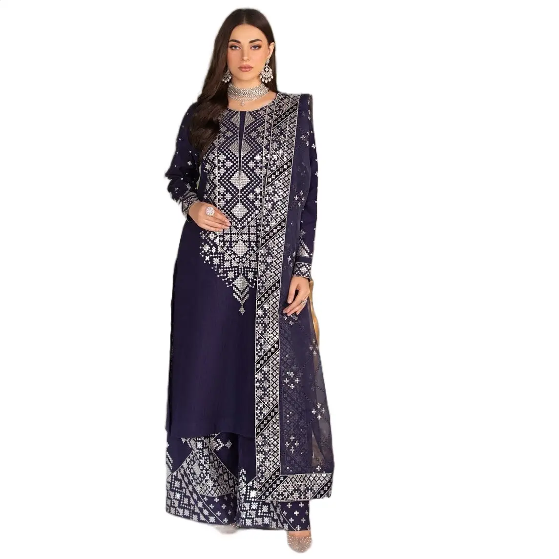 Pakistani Ladies Designer Partywear Embroidered Shalwar Kameez Suit with Dupatta - Formal Womenswear 001 Comfortable