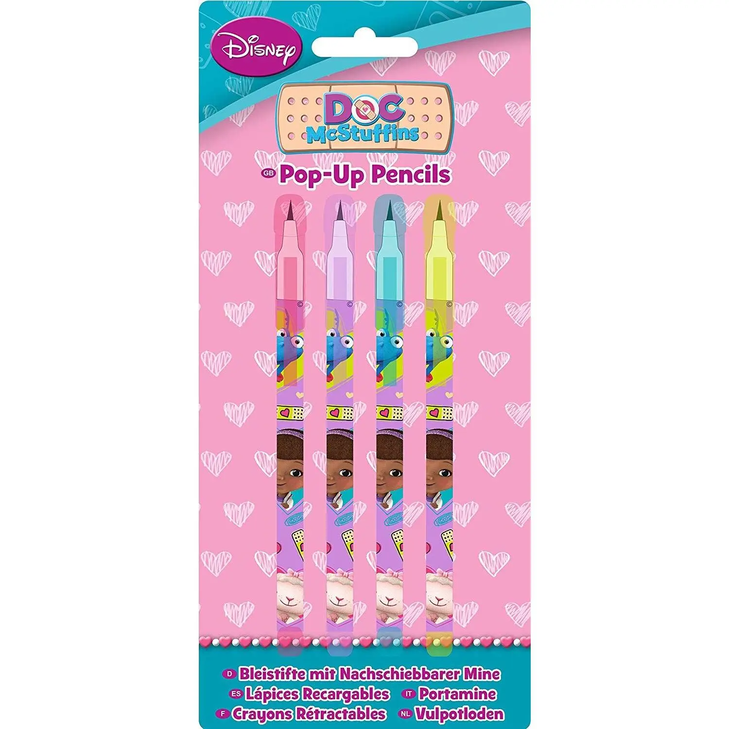 DOC MCSTUFFINS Pop-Up Pencils – Pack of 4 Fun & Colourful Pencils for Kids