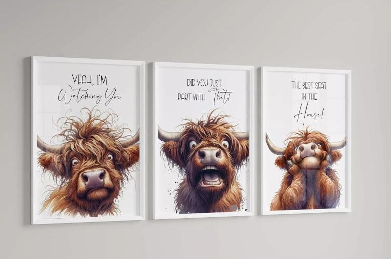 Product Introduction of Bathroom prints Wall Art x 3 Print Set, A4 Unframed Poster - Decor, Gift highland cow 11