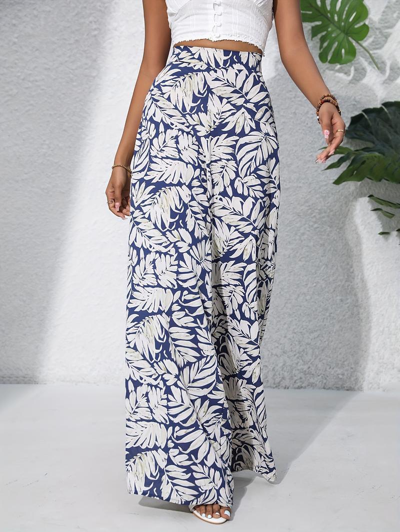 Product Introduction of Women'S Bohemian Floral Print Chiffon Wide-Leg Pants - High Waist, Elastic Waistband, Long Beach Trousers for Summer Vacation, Casual Elegant Style 16