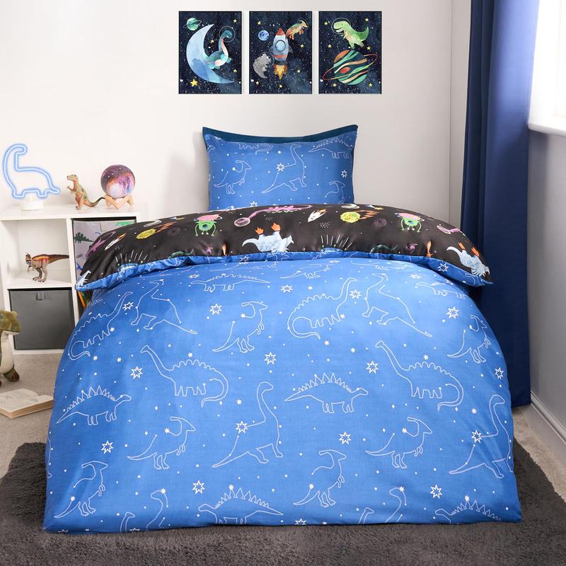OHS Space Duvet Cover Bedding Set Pillowcases Dino Reversible Quilt 2