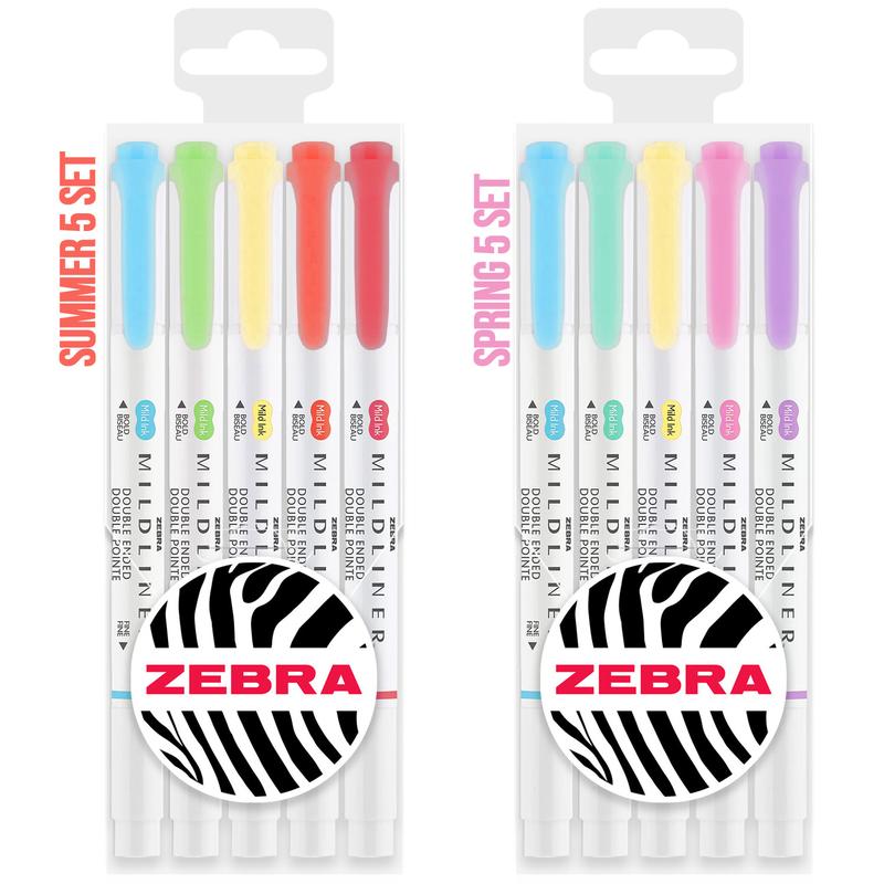 Zebra Pen Mildliner Highlighter Pens | Wallets of 5 | Brush & Fine Tips | Double Ended Markers | Ideal for Revision, Journaling, Calligraphy etc. 5