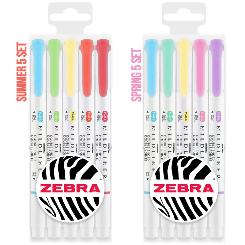 Zebra Pen Mildliner Highlighter Pens | Wallets of 5 | Brush & Fine Tips | Double Ended Markers | Ideal for Revision, Journaling, Calligraphy etc. 5