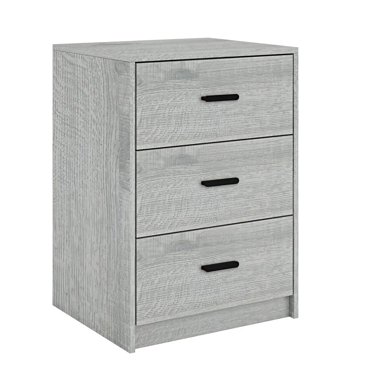 Sleek Ash Grey Bedside Table with 3 Drawers