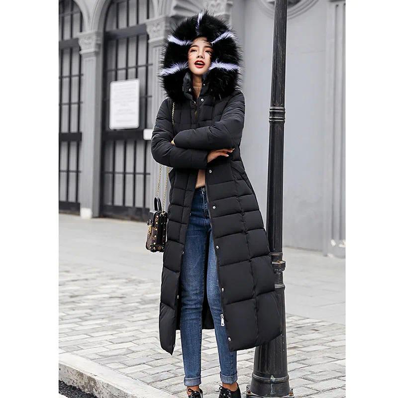 Product Introduction of Long Down Cotton Parkas Coat Female New Winter Over Knee Loose Large Fur Collar Hooded Warm Thick Parkas Women  Padded Overcoat 4