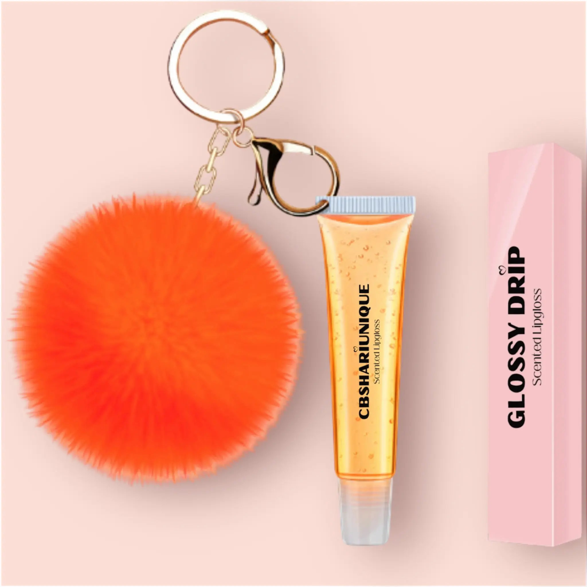 CBSHARIUNIQUE - Glossy Drip - Fruit Scented Lipgloss Keychains with Matching Pom Pom - 15ml