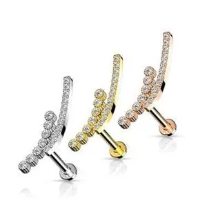 DOUBLE DAINTY CRYSTAL LINED FLAT BACK LABRET STUD