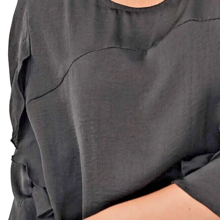 Black Satin Blouse Plus Size 18 20 22 24 26 28 30 Frill Sleeve Silky Top 790 5