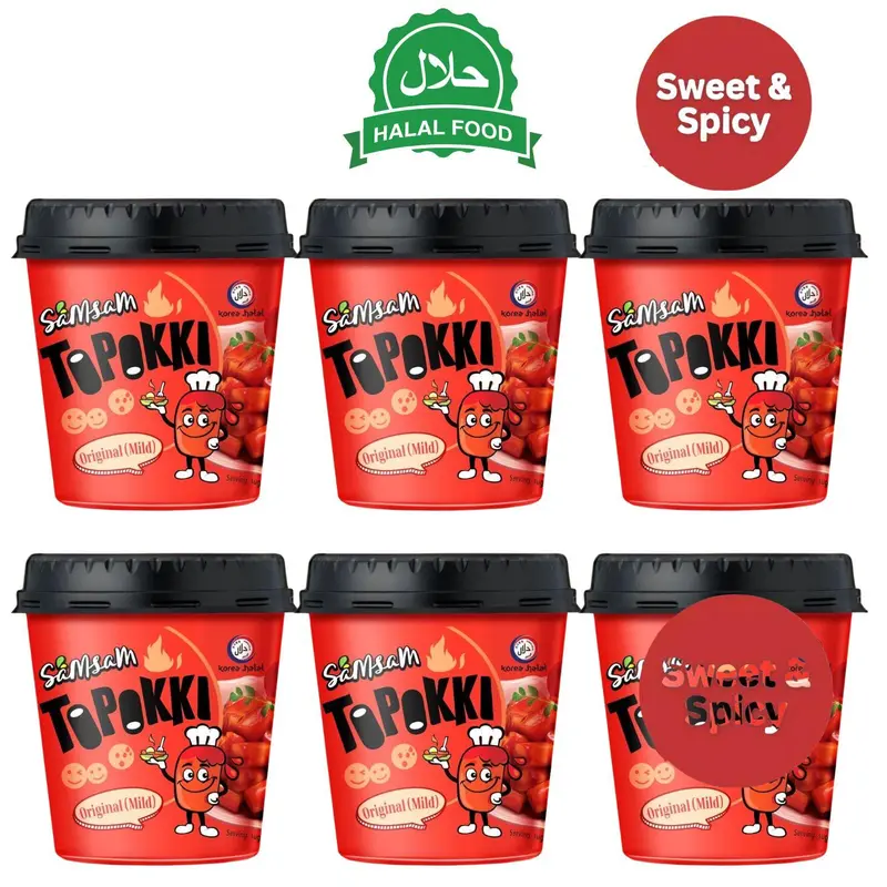 HALAL Korean SAMSAM Tteokbokki Rice Cake Topokki Sweet & Spicy Cup 120g – Instant Tteokbokki (Spicy Rice Cakes) & Ramen, Delicious Topokki Instant Food, Quick Korean Snack, Ready-to-Eat Korean Street Food 1