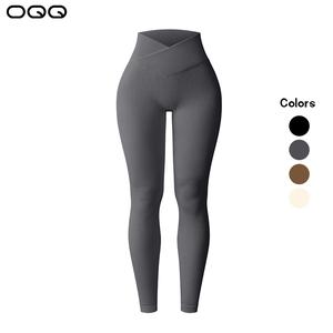 OQQ Women's Yoga Leggings Ribbed Seamless Workout High Waist Cross Over Athletic Exercise Leggings
