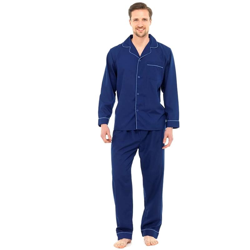 MENS TRADITIONAL PYJAMAS SET PLAIN PJ NIGHTWEAR LOUNGE WEAR TOP PANTS TROUSERS 2