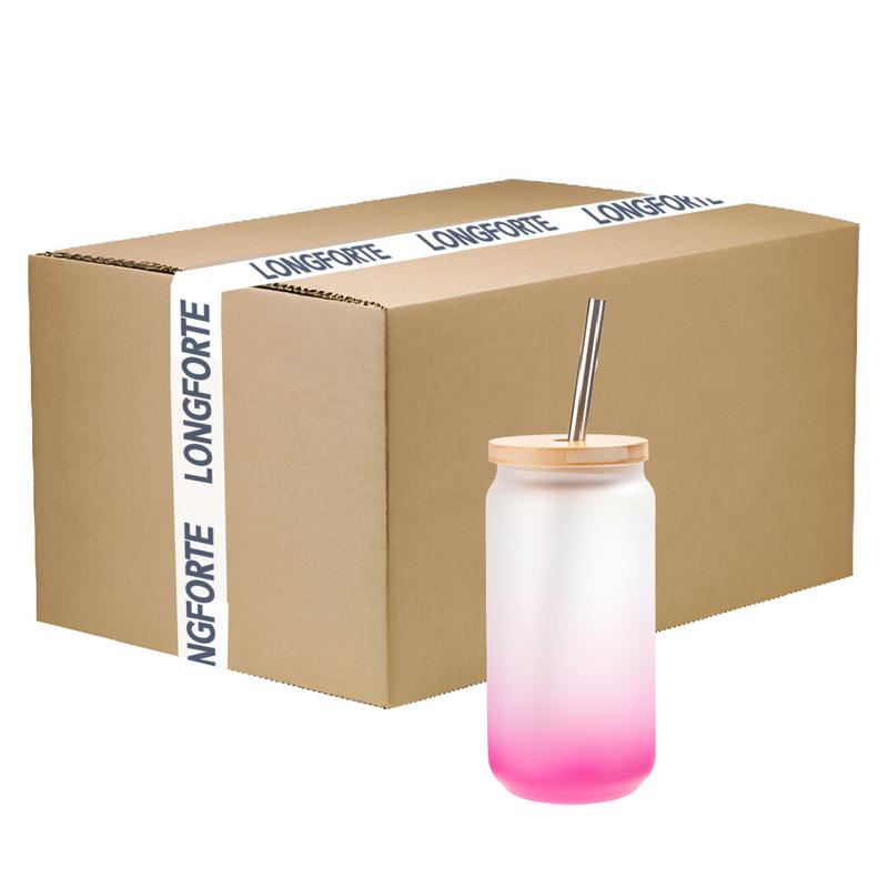 Mugs - Glass - 550ml Glass Jar with Bamboo Lid & Straw - PINK 3