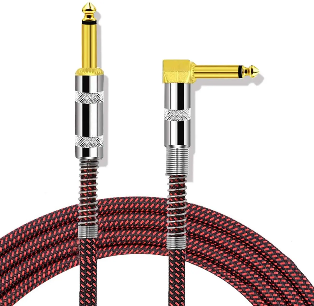 Professional Guitar Lead 3M/10ft, 6.35mm 1/4" Right Angled Nylon Braided Gold Plated Guitar Instrument Cable for Electric Guitar, Bass, Amp, Keyboard, Mandolin, Mixing Desks-STR/ANG
