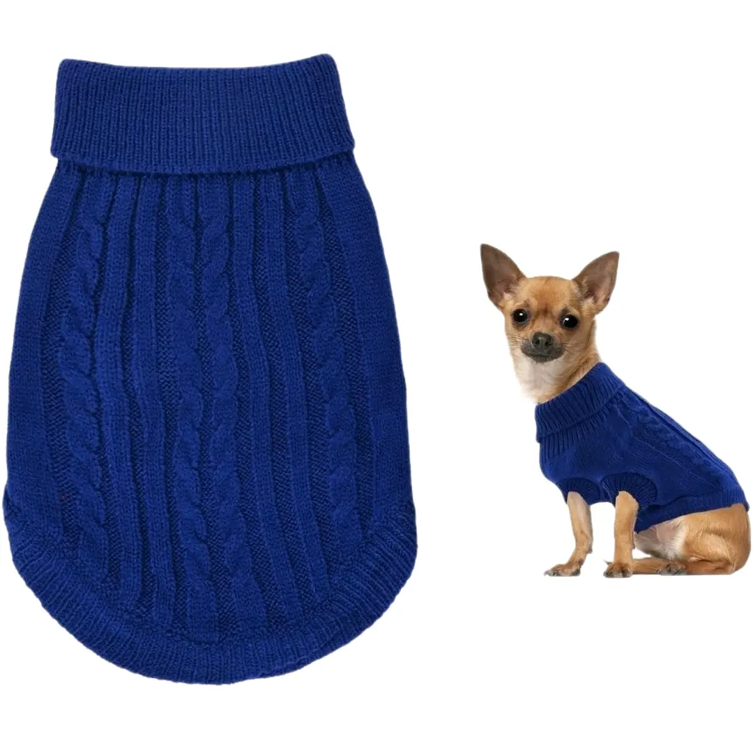 Warm Small Dog Jumper for Winter - Knitted Puppy Sweater with Turtleneck for Welsh Corgi, Yorkshire Terrier, Chihuahua