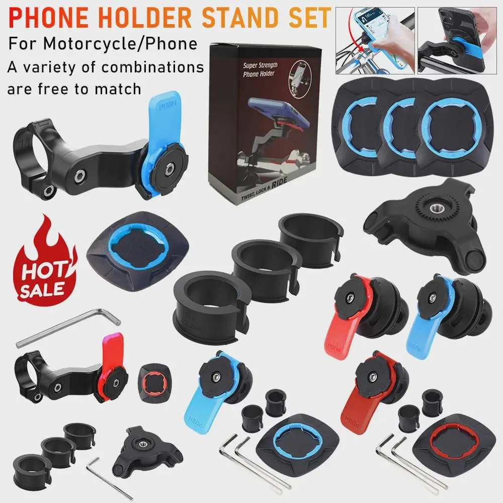 Motorcycle Bicycle Phone Holder Stand, Bike Quad Lock Phone Holder, 360° Rotatable Navigation Support Security Bracket