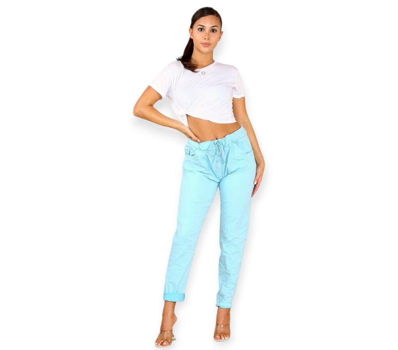 Women's Ladies Stretch Plain Magic Pants Comfy Lagenlook Trousers Magic Stretchy Crushed Italian Joggers Casual Fabric 2