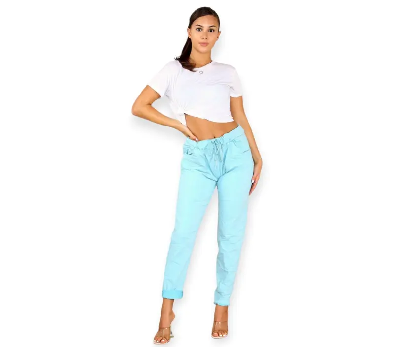 Women's Ladies Stretch Plain Magic Pants Comfy Lagenlook Trousers Magic Stretchy Crushed Italian Joggers Casual Fabric 2