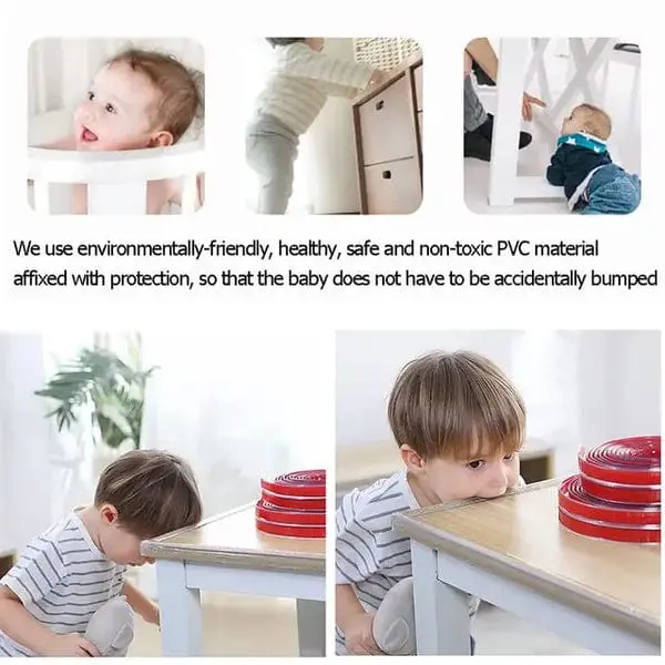 Baby Defence Clear Silicone Super Sticky Buffer For Child Safety Table Cabinet Furniture Fireplace Protection Bumper, 4 Pre-Sticky Anti Sharp Corner Protectors + 2m Long Edge Protective Strips 2