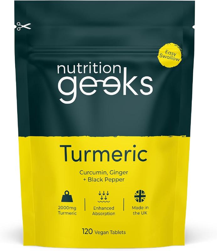 Nutrition Geeks Turmeric Tablets 2000 mg with Black Pepper & Ginger, High Strength Curcumin Supplements, Vegan and Gluten Free, UK Made, 120 Count magnesium  glycinate  3  1 guanfacine  natural  supplement Healthcare Fitness Edible Dietary Powder 0